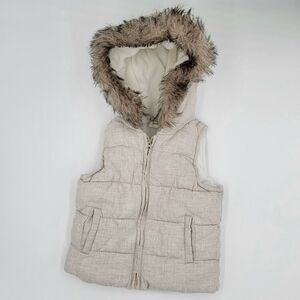 Crazy 8 Toddler Puffer Vest Size 3T Faux Fur Trimmed Hood Cottagecore Boho